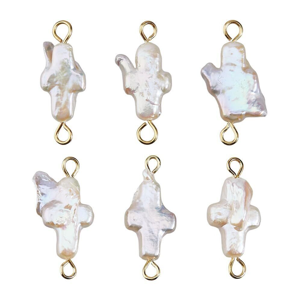 8860 6Pcs Natural Pearl Links Pendants Cross Pearl Connector Charms Summer